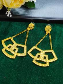 1 Pair Women's Leaf & Corn Hollow Out Dangle Earrings, Gold-Plated, Fashion Jewelry Gift For Wedding, Party, Date Outfit, Europe, Middle East, Dubai, Africa