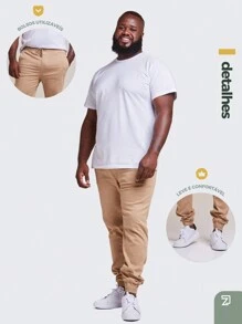 Men's Plus Size Twill Jeans Jogger Pants - 米色 - 查看 5