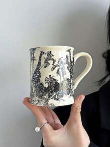 One Black Giraffe Pattern Ceramic Mug With Handle, Vintage Jungle Style, Ideal For Breakfast Tea, Coffee, Couple Gift, Home, Office And Restaurant Back To School - Giraffe Mug - View 4