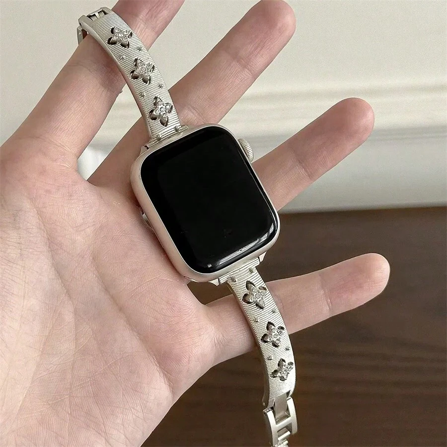 1 件女式优质奢华金属表带兼容 Apple Watch 38/40/41/42/44/45/46/49 毫米兼容 Apple Watch Ultra/SE/Series 10/9/8/7/6/5/4/3/2/1