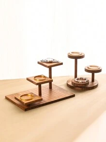 1pc DIY Removable Wood 3-Tier 3-Round Tray, Can Hold Watches, Bracelets, Earrings, Suitable For Vendor Stall, Vanity Table, Children's Room, Multi-Function Storage Rack