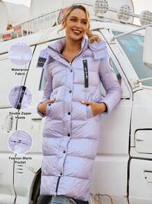 ZIAI 长袖连帽荧光棉服外套带口袋，冬季