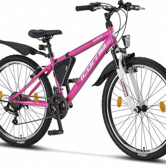 Licorne Bikes Licorne Bike Effect Premium Mountain Bike 26 Inch Wheels Pink & White   Bicycle For Boys, Girls, Men And Women  21 Gear Speed   Front Suspension Mountain Bike
