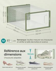 SONGMICS Boîtes à Chaussures, Lot de 12, Rangement Chaussures, Pliable, pour Pointure jusqu'à 44, Transparent et Vert Olive - Vert olive - Voir 5