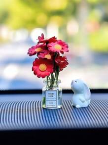 Cute Mini Daisy Design Vase And Bunny Car Interior Decoration Ornaments For Woman's Gifts