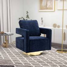 30.7"W Swivel Accent Open Back Chair Modern Comfy Sofa Chair With Gold Stainless Steel Base For Nursery Bedroom Living Room Hotel Office, Club Chair Leisure Arm Chair For Lounge (Navy Chenille),Youngth