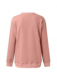 Áo nỉ mỏng tay dài cổ tròn đơn giản, màu hồng nhạt, thích hợp mặc mùa xuân. - Hồng - Xem 3