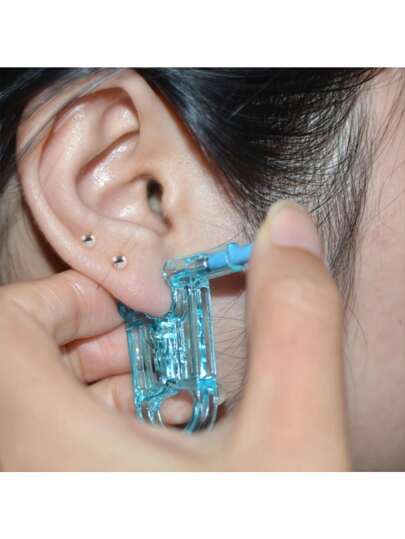 1 pieza Juego de pistola para perforar orejas de acero: Herramienta de perforación con pendiente de bola, juego de aretes, y bolsa. Artículos esenciales de viaje para el cuidado de la piel, gótico, Y2K, bolígrafos, dijes, sudaderas, cepillo de pelo, rubor líquido de fresa, gorro, tocador, base