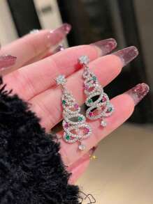 1 Paar farbenfrohe Weihnachtsbaum- und Quasten-Hängeohrringe im Weihnachtsstil, ausgefallene lange stilvolle Ohrringe mit glänzendem Sterndekor, Weihnachtsgeschenk