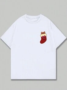 Kitten In Christmas Stocking Printed T-Shirt Premium Casual Men's Fashion Blouse - trắng - Xem 1