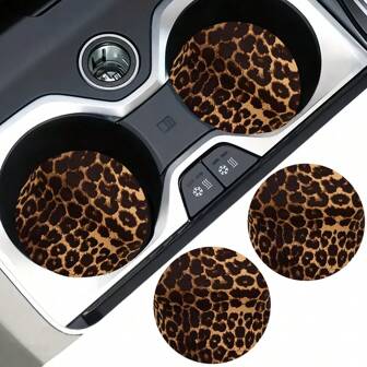 2pcs Cherry Leopard Pattern Absorbent Car Cup Coaster Stylish & Durable Fast-Drying Non-Slip Car Cup Mat