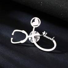 Personalizar alfiler de solapa con nombre, alfiler de solapa con estetoscopio con forma de corazón, mejor regalo para amigos