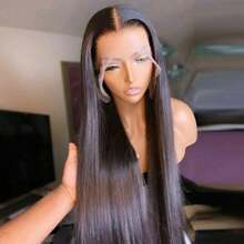13x6 Long Silky Straight White Color Synthetic Lace Front Wigs Natural Black Free Part Pre Plucked Hairline Glueless Light Pink Hair Frontal Lace Replacement Wig Heat Resistant Soft Fiber For Fashion Women Girls Daily Party Use Ready To Wear - màu đen - Xem 2