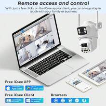 WiFi Security Camera, 3MP+3MP PTZSecurity Cameras WiFi Outdoor Camera,2K HD Night8(Vision,Two-Way Audio,Motion&Siren Alert With 64GB SDCard