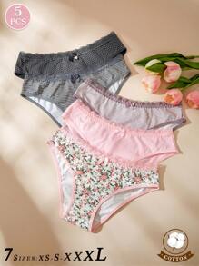 5 Pieced Women's Lace Trim Panties,Sexy And Romantic Women's Underwear Series - Multicolor - View 3