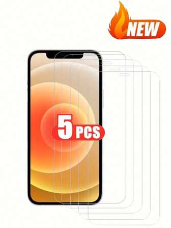 5 件装 3D 曲面高清屏幕钢化玻璃膜，1：1 高清还原，防刮，防裂，兼容 Apple X/XR/11/12/13/14/15/16 系列