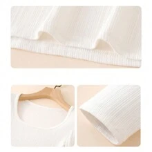 Playera de Mujer Mango Largo Cuello U - Albaricoque - Ver 5