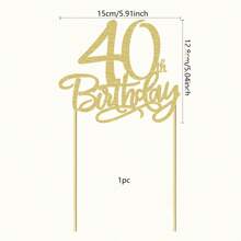 1pc 60th/30th/40th/50th/70th/80th Birthday Cake Decoration, Shiny Happy Birthday Cake Topper Set, Birthday Party Supplies - Gold - View 14