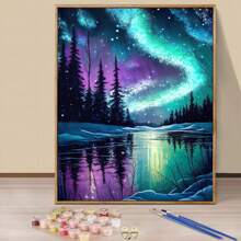 16x20英寸成人数码油画套装 - 无框画布，简易丙烯画套装，含画笔和颜料 - 家居装饰、生日、父亲节、母亲节礼物的理想之选 - 青碧色 - 查看 4
