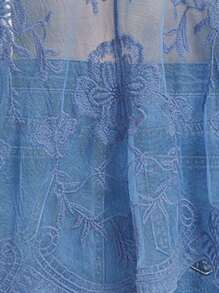 Womens Long Embroidered Lace Kimono Cardigan With Half Sleeves - Màu xanh lam - Xem 6