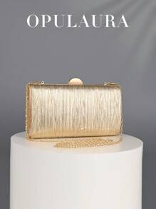 Bolso de mano de lujo retro OpulAura, diseño de cuero dorado plisado, bolso de fiesta elegante con correa de cadena, adecuado para fiestas/bodas/eventos formales, otoño/invierno, bolsos de fiesta Tready, accesorios de graduación, vestidos con lentejuelas para mujeres, vestidos brillantes, vestidos elegantes para mujeres, bolso de graduación elegante, que combina perfectamente con la fiesta nupcial, la mejor opción de bolso elegante para la ducha nupcial, bolso dorado, bolsos de fiesta, artículos de boda - Dorado - Ver 2