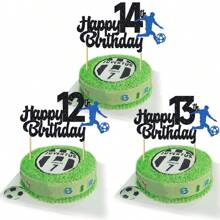 1 件闪光快乐 7-16 岁足球生日蛋糕装饰，适合 7 8 9 10 11 12 13 14 15 16 岁儿童，为 8 9 10 11 12 13 14 15 16 岁足球主题派对装饰 - 彩色 - 查看 5