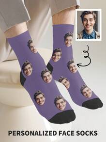 1 par de calcetines personalizados con cara, calcetines personalizados con foto, calcetines impresos personalizados, calcetines divertidos personalizados con cara, calcetines personalizados con imagen, pon cualquier cara en los calcetines, regalo de aniversario, regalo de San Valentín