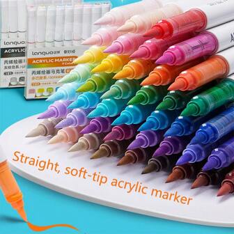 专业彩色马克笔套装，9 色带刷头丙烯酸涂料马克笔，适合青少年使用，油漆笔丙烯酸马克笔适用于纸张、DIY 工艺品、岩石绘画、帆布、石头、玻璃、陶瓷