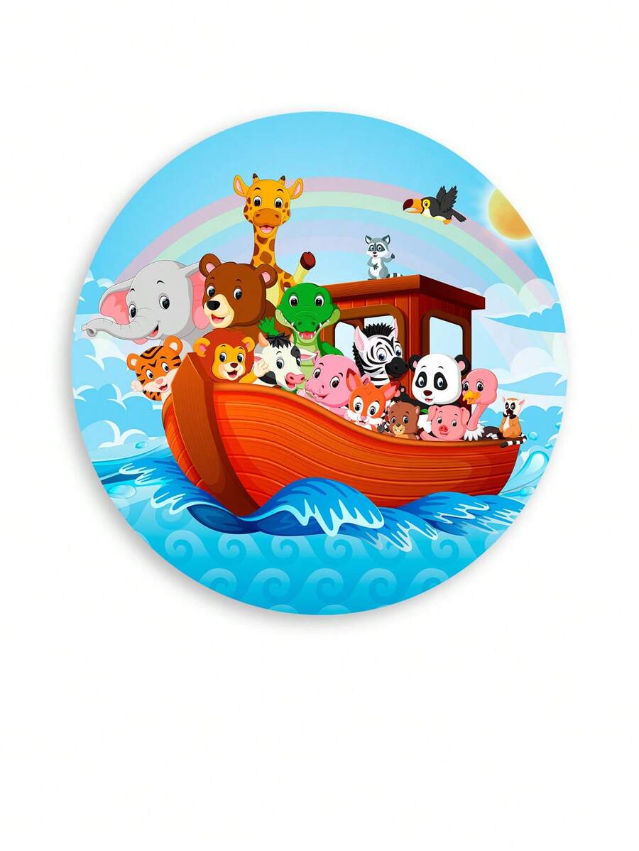 VIA CORES Painel De Festa Redondo 1,50x1,50 - Arca de Noé Azul 003