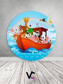 VIA CORES Painel De Festa Redondo 1,50x1,50 - Arca de Noé Azul 003