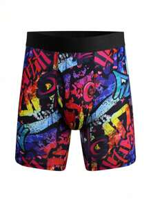 3 chiếc/gói quần đùi dài in họa tiết hoa và chữ Graffiti ngẫu nhiên cỡ lớn cho nam - Nhiều màu - Xem 10