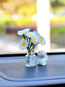 Cute Mini Daisy Design Vase And Bunny Car Interior Decoration Ornaments For Woman's Gifts