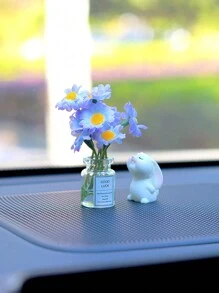 Cute Mini Daisy Design Vase And Bunny Car Interior Decoration Ornaments For Woman's Gifts
