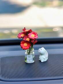 Cute Mini Daisy Design Vase And Bunny Car Interior Decoration Ornaments For Woman's Gifts