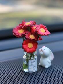 Cute Mini Daisy Design Vase And Bunny Car Interior Decoration Ornaments For Woman's Gifts