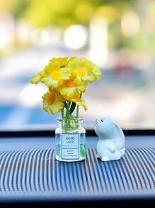 Cute Mini Daisy Design Vase And Bunny Car Interior Decoration Ornaments For Woman's Gifts