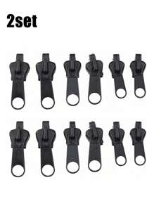 通用设计、多种尺寸的即时拉链修理套件，替换拉链，通用金属拉链替换拉链滑块，适用于拉链头 DIY 手工裁缝缝纫配件（颜色：黑色），1 套包含六个、三个尺寸