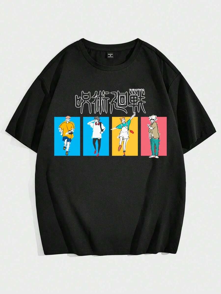 Anime T-Shirt Jujtsu Manga Otaku 100% Cotton Plus Size Yarn 30.1 - 黑色 - 查看 1