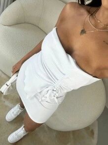 Di Boutique Chic Women's Sets Plain Casual Basic Comfort  Curve Model Elegant Chic Strapless Ruched Side Short Skirt High Waist - 白色 - 查看 3