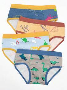 4pcs Dinosaur Design Young Boys Underwear, Comfy Breathable Kids' Briefs