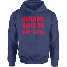 Horror Movies And Chill Adult Hoodie Sweatshirt - Navy Blue - View 1