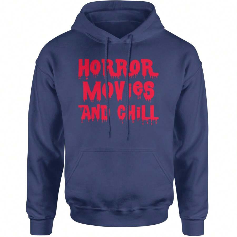 Horror Movies And Chill Adult Hoodie Sweatshirt - Navy Blue - View 1