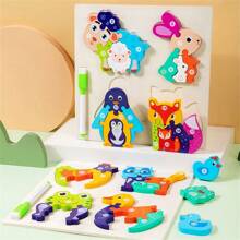 二合一木制 3D 拼图和绘图板、大型积木建筑玩具、早期教育和智力开发玩具、生日和 - 彩色 - 查看 5