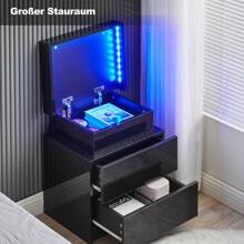 CLIPOP Nightstand With 2 Drawers, With LED Lights, High Gloss, With Top Tray, Storage Cabinet, Bedside Table For Bedroom - 黑色 - 查看 6