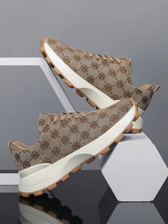 复古花卉印花厚底休闲厚底运动鞋/运动鞋，青少年时尚