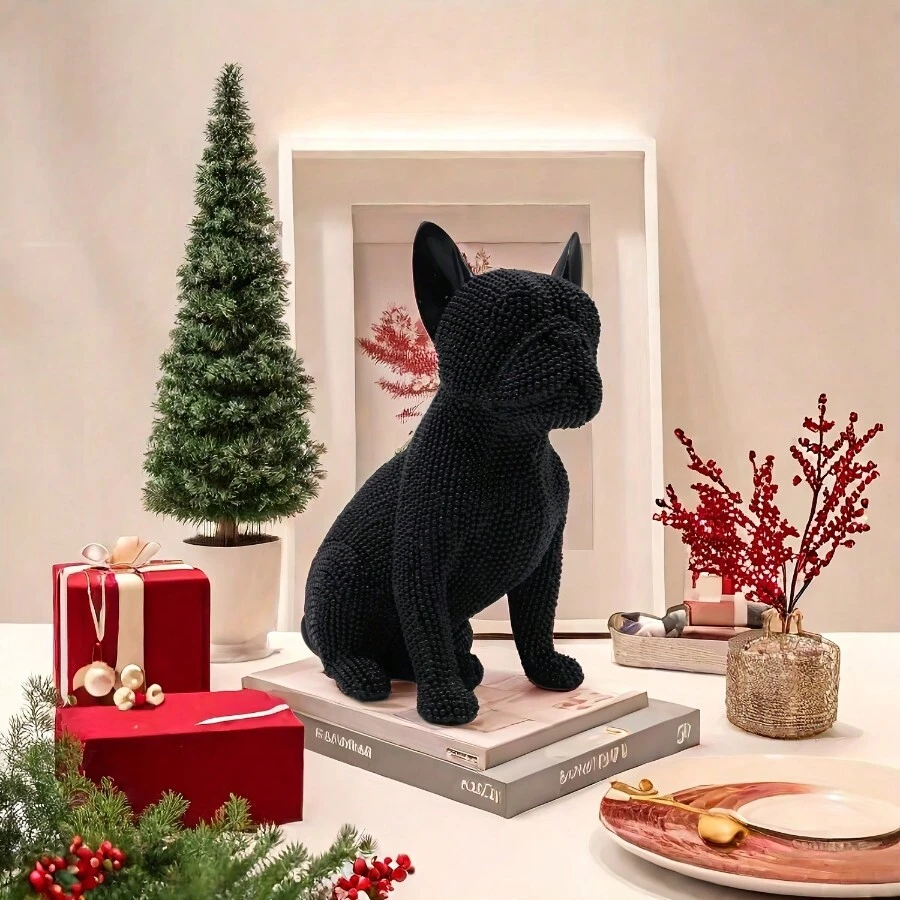 1 pieza Exquisita estatua de resina de Bulldog Francés, Lindo cachorro sentado figura, Decoración del hogar, Accesorio para escritorio/estantería/mesa de comedor, Regalo ideal para amantes de los perros, Regalo de cumpleaños/graduación - Multicolor - Ver 1