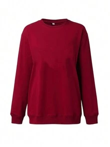Einfacher Rundhals Langarm Lässig dünner Pullover Sweatshirt - Bordeaux - Übersicht 4