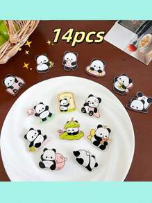 1pc/14pcs Cute Panda Cartoon Brooch - Acrylic Fashion Badge, Perfect Casual Decoration For Women Dress Accessories Pin For Clothes Bag Charm Backpack For School