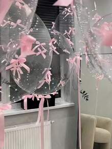 58pcs/Set Transparent Balloon, 20 Inch Bubble Balloon, With Pink Bows And Ribbons, Suitable For Weddings, Birthday Parties, Proposals, Holiday Gatherings, Outdoor Photo Backgrounds