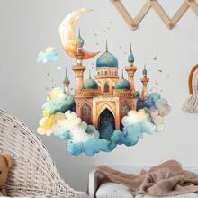 1PC Moon Wall Decals Vinyl Removable Dreamy Castle Colourful Cloud Wall Decals Wall Stickers Room Decor For Bedroom Living Room Classroom Office Decorations Wallpaper(15.35in*15.74in) Decoration Stickers, Wall Decal, Vinly Decal For Home Decorations, Spring Decoration Items Refresh Your Home, Festival Decoration Stickers E-I-D